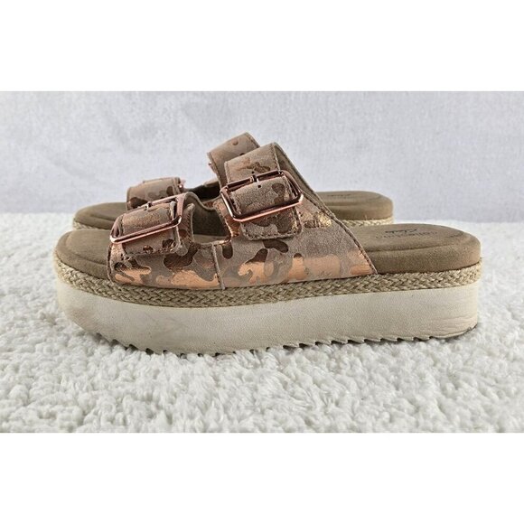 Clarks Ultimate Comfort Slide Sandal Platform Pink Gold Camouflage Leather Upper - Picture 6 of 16
